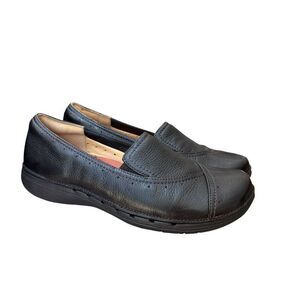 Clarks Unstructured Black Leather Slip On Leather Womens Shoes Size 8
